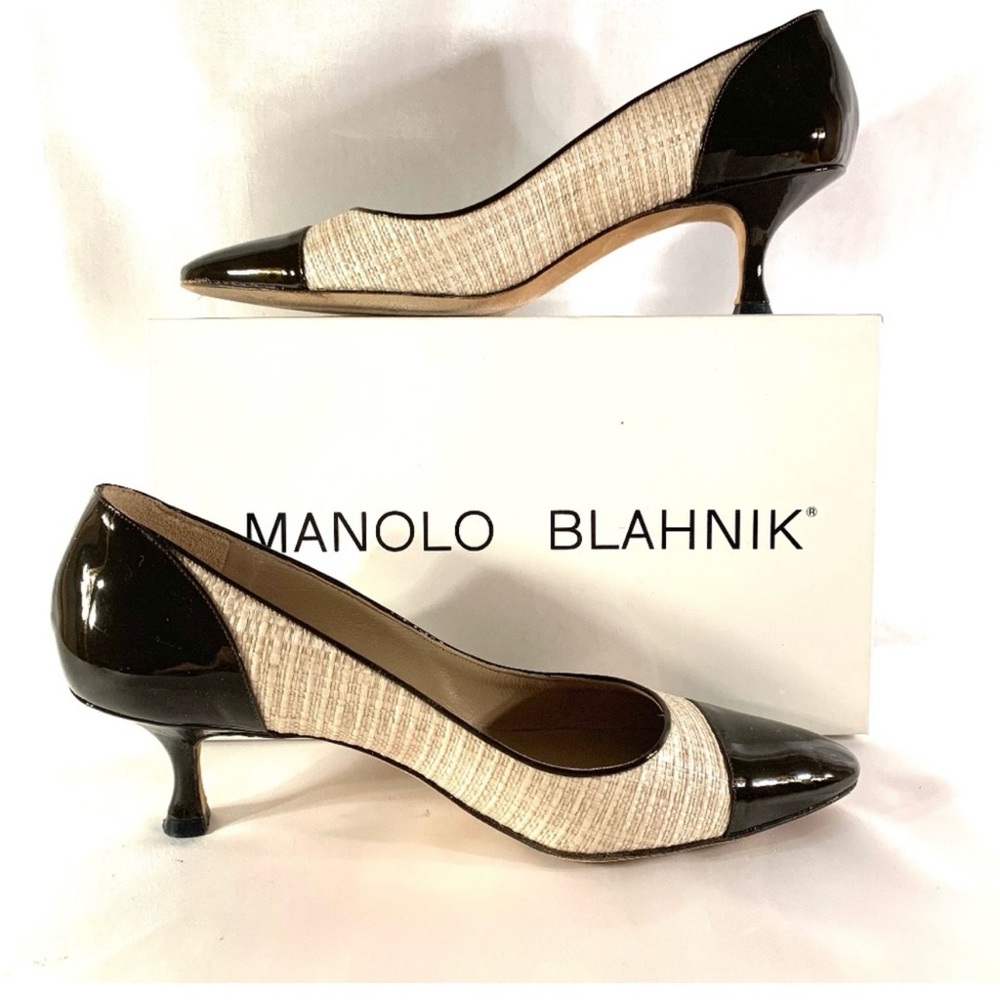 Manolo Blahnik Two-Tone Brown Patent Leather Pumps size 41 / 10.5 low heel